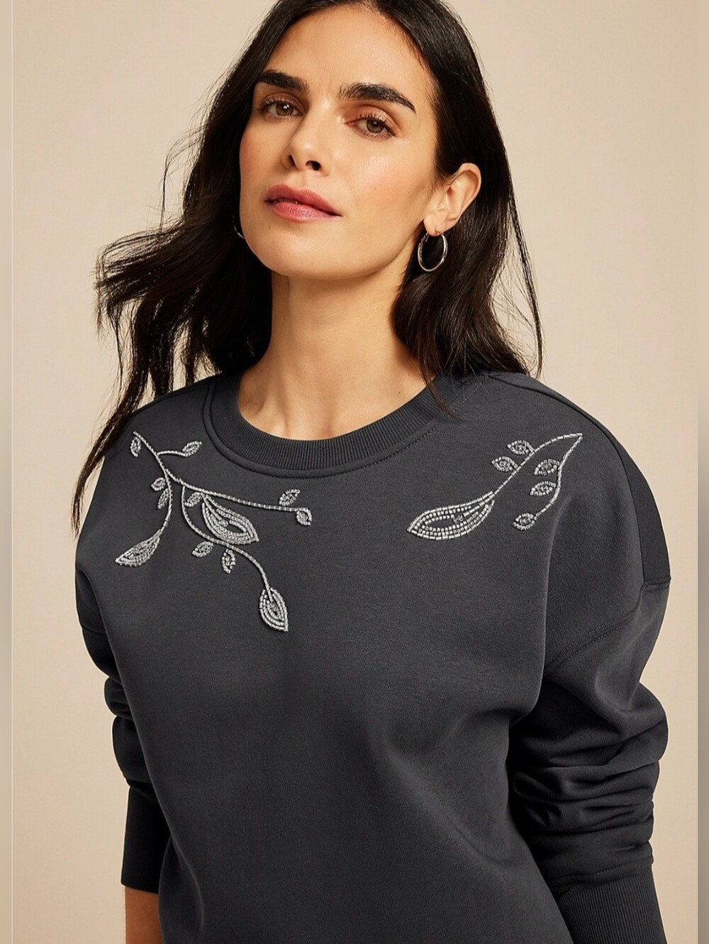 NWT Maurices Studio Y Dark Charcoal Embellished Crewneck Sweatshirt
